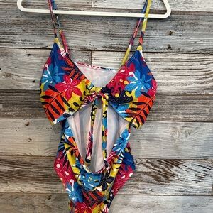 Tropical Floral Women's One Piece Swimsuit with Adjustable Straps and Top